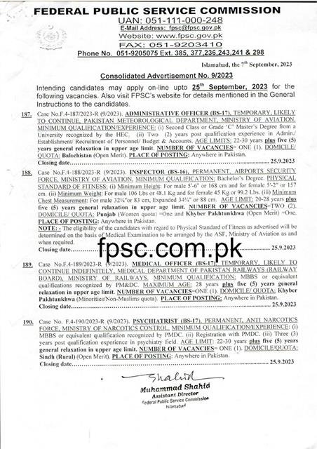 FPSC Jobs 2023 Advertisement No 9 5 FPSC Jobs 2023 Advertisement No 9