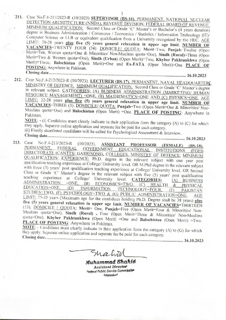 FPSC Jobs Advertisement No 10 2023