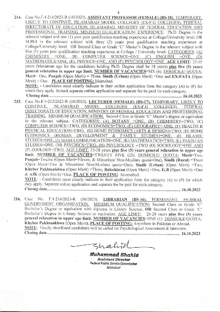 FPSC Jobs Advertisement No 10 2023