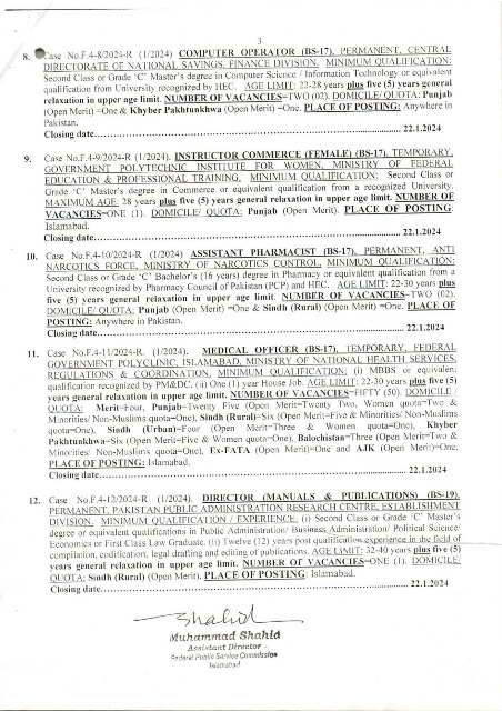 FPSC Jobs 2024 Advertisement No. 1 - Latest Jobs in FPSC