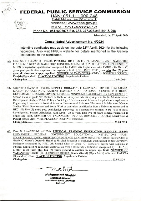 FPSC Jobs 2024 Advertisement No 4