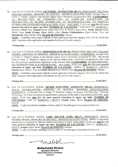 FPSC Jobs 2024 Advertisement No 4