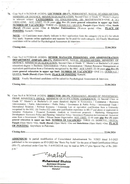 FPSC Jobs 2024 Advertisement No 4