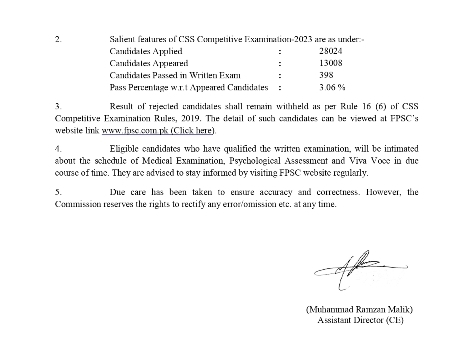 FPSC CSS Result 2023 pdf
