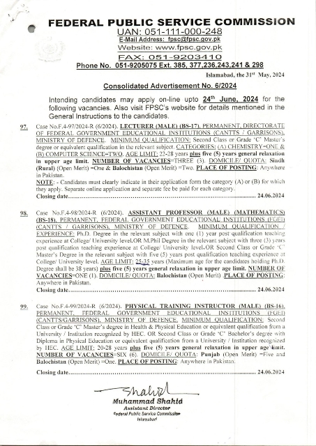 FPSC Jobs 2024 Advertisement No 6