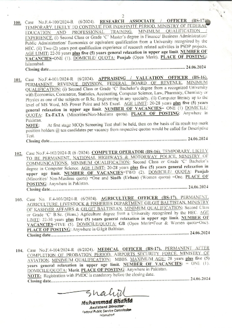 FPSC Jobs 2024 Advertisement No 6