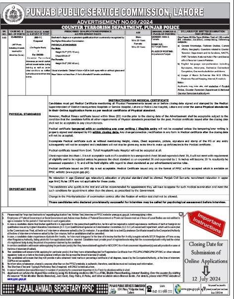 PPSC Jobs 2025 1 PPSC Jobs 2024 Advertisement No 9