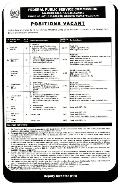 FPSC Internal recruitment Jobs 2024 Advertisement in english