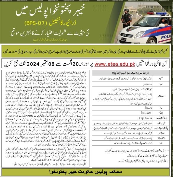 KPK Police Jobs 2024 Online Apply - ETEA Online Jobs - FPSC