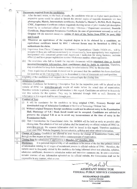 FPSC Jobs 2024 Advertisement No 10