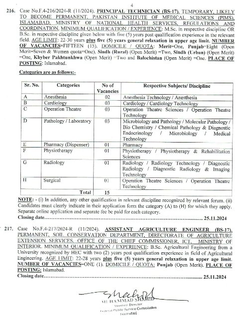 FPSC Jobs 2024 Advertisement No 11