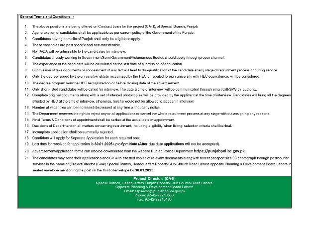 Punjab police special branch Jobs