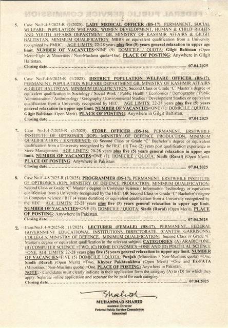 FPSC Jobs 2025 Advertisement No 1