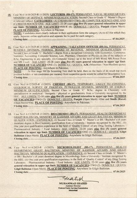 FPSC Jobs 2025 Advertisement No 1