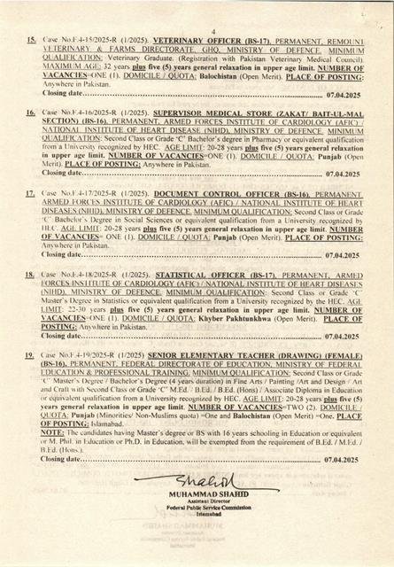 FPSC Jobs 2025 Advertisement No 1