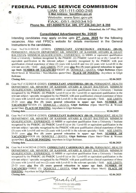 FPSC Jobs 2025 Advertisement No 02 Online Apply