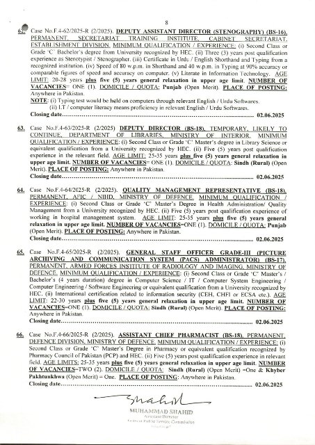 FPSC Jobs 2025 Advertisement No 02 Online Apply