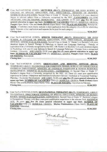 FPSC Jobs 2025 Advertisement No 02 Online Apply