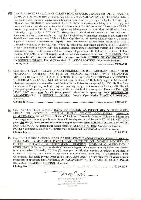 FPSC Jobs 2025 Advertisement No 02 Online Apply