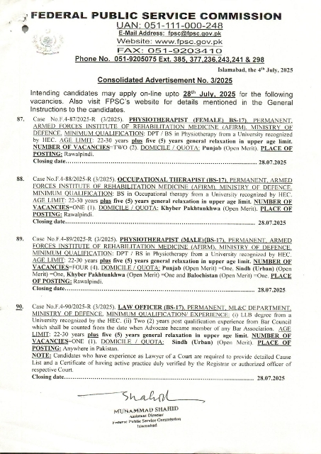 FPSC Jobs 2025 Advertisement No 3