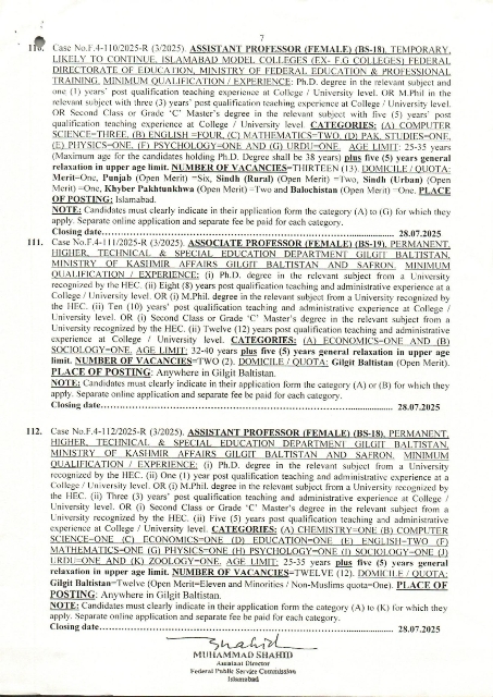 FPSC Jobs 2025 Advertisement No 3